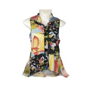Flew de Lis Blouse Colorful Patchwork Sleeveless MED NEW